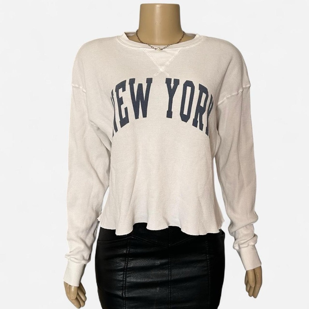 Brandy Melville White Long Sleeve with New York Graphic